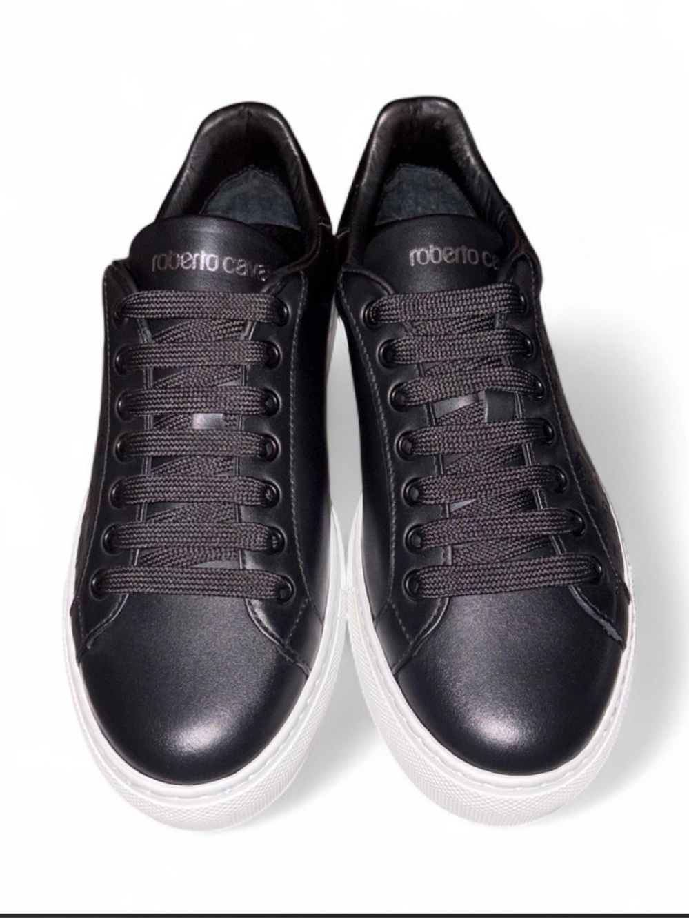 Women Roberto Cavalli Black Leather Sneakers 100% authentic